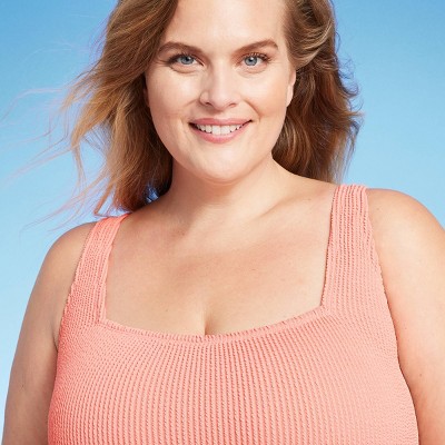 Women's Pucker Square Neck One Piece Swimsuit Kona Sol™ Coral Pink 17