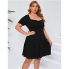 Clearlove Women's Short Sleeve Dress Square Neck Casual Flowy Swing Knitting Knee Length Dress - 3 of 4