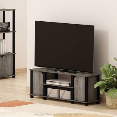 Furinno TV Stand Entertainment Media Center w/2 Storage Cabinets & Open Shelves for TV Size up to 45 Inch,French Oak/Black