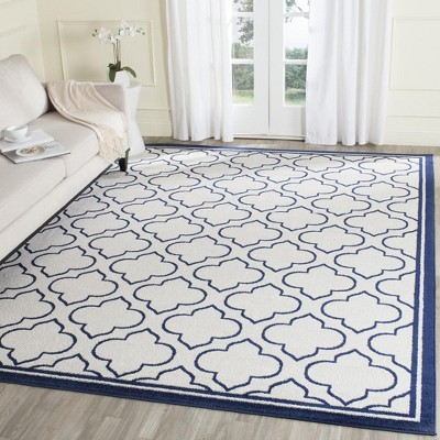 Ivory & Navy 8' x 10' Hand-Knotted Synthetic Easy Care Area Rug