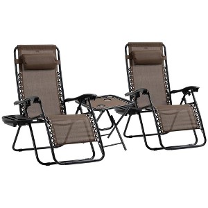 Resenkos Lounge Chair Outdoor, Patio Lounge Chair,Zero Gravity Chair Set with Side Table, Folding Reclining Chair with Cupholders & Pillows, Brown - 1 of 4