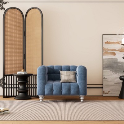 Modern Comfy Fabric Upholstered Sofa Chair,Wooden Legs Button Tufted Backrest Sofa,Padded Lounge Arm Chair for Living Room,Bedroom-Coolbibila