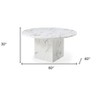 HomeRoots 60" Gray and White Marble Pedestal Base Round Top Dining Table - 3 of 4
