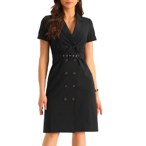 Allegra K Women's Short Sleeve Notched Lapel Slit Double Breasted Belted Work Blazer Dress - 1 of 4