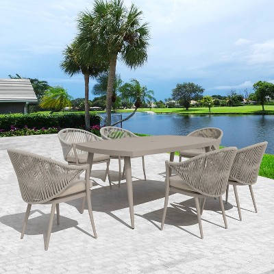 7pc Outdoor Aluminum Rope Dining Set Brown - Nuu Garden