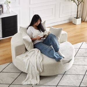 55''W Chenille Swivel Chair with Pillow, Modern Fluffy Single Sofa Chair with 360° Rotation for Living Room, Bedroom or Lounge - ModernLuxe - 1 of 4