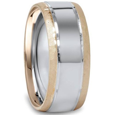 Pompeii3 8mm Hammered Two Tone Mens 14K Gold Wedding Band