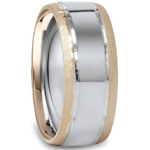Pompeii3 8mm Hammered Two Tone Mens 14K Gold Wedding Band - 1 of 3