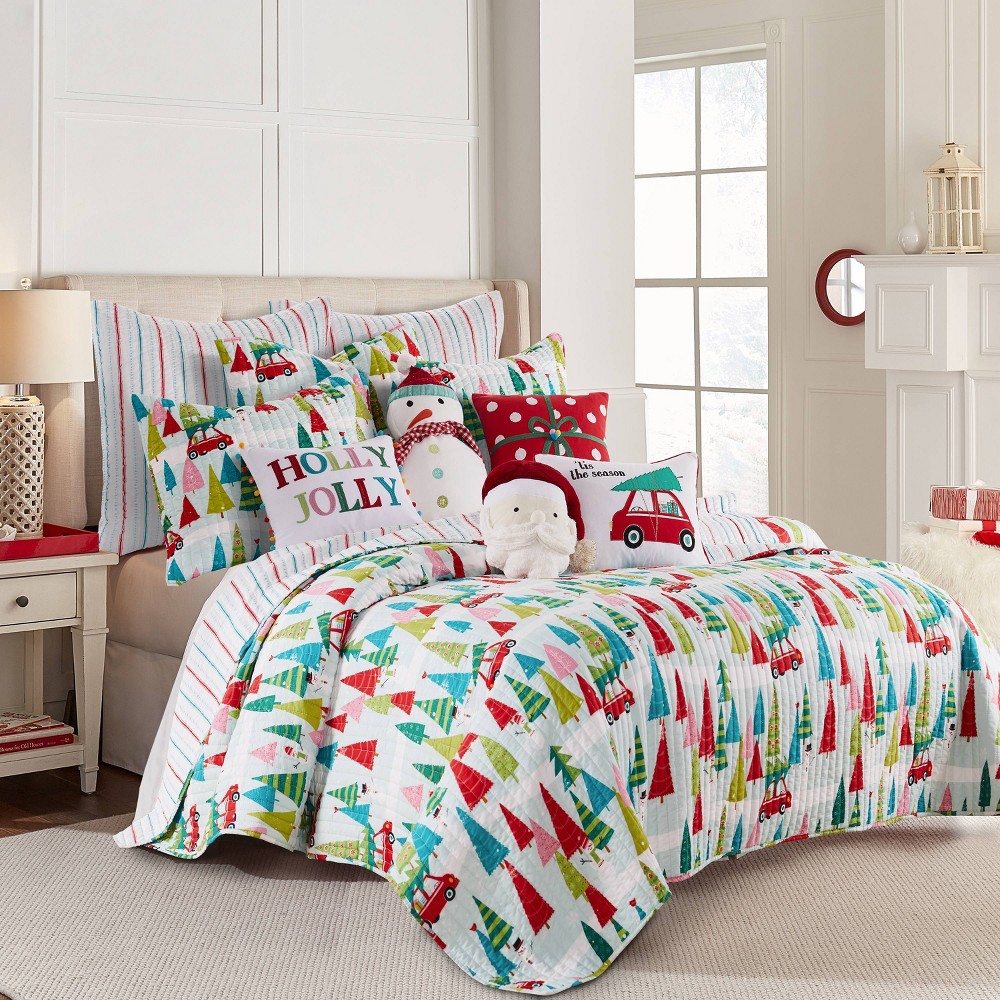 Photos - Duvet Full/Queen Merry & Bright Holly Jolly Reversible Quilt - Levtex Home