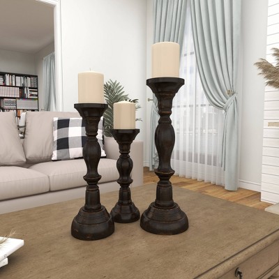 Elegant Espresso Wood Candle Holder Trio, 18" 15" 12"H