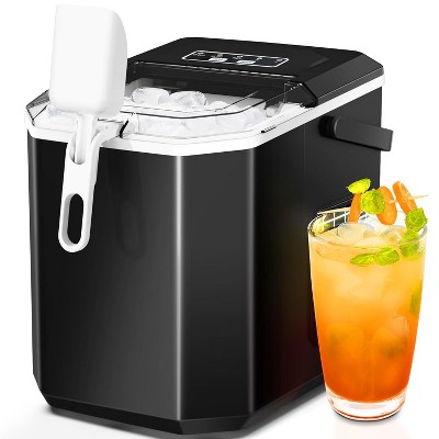 ZAFRO Ice Maker Countertop with Handle, Self-Cleaning Ice Machine, 35Lbs per Day, Chewable&Soft Ice Cubes, with Ice Basket/Ice Scoop