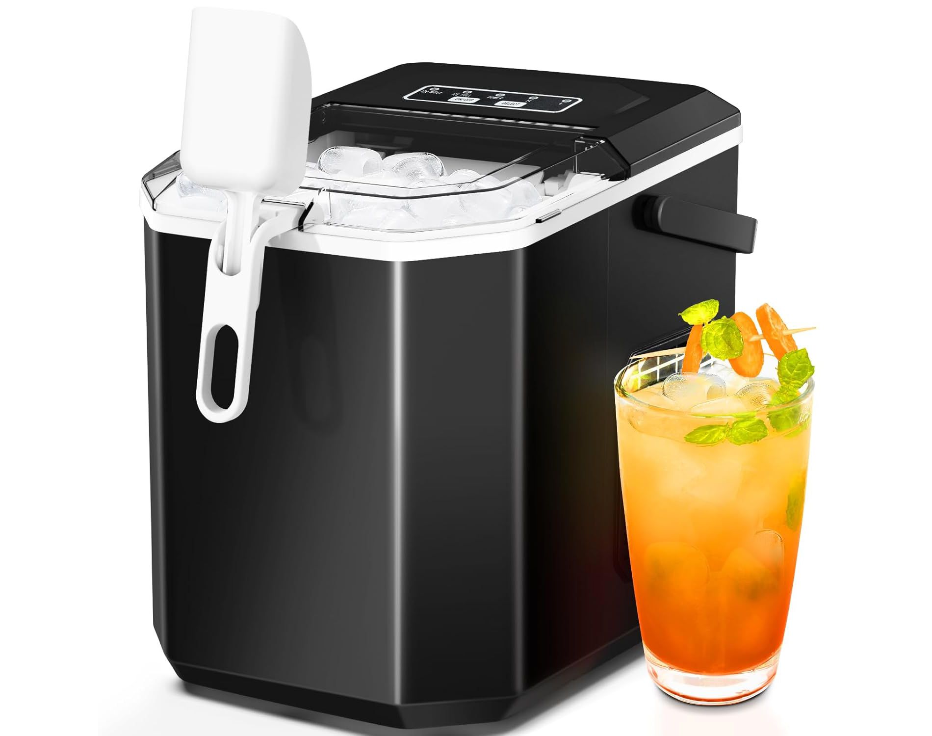 ZAFRO Ice Maker Countertop with Handle, Self-Cleaning Ice Machine, 35Lbs per Day, Chewable&Soft Ice Cubes, with Ice Basket/Ice Scoop