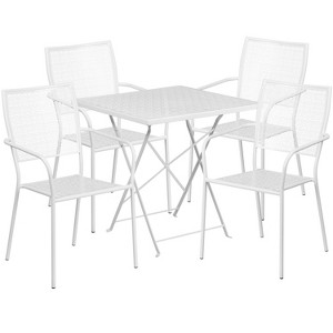 Emma and Oliver Commercial 28" Square Metal Folding Patio Table Set w/ 4 Square Back Chairs - 1 of 4