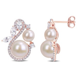 EVERLY JEWELRY | 10K Rose Gold 5.5-6mm Cultured Freshwater White Pearl and 1 1/8 CT TGW White Topaz with 1/3 CT TW Diamond Earrings - 1 of 4