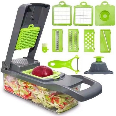 Attop 16-in-1 Multi-Function Vegetable Chopper with 8 Blades, Slicer, Dicer, Onion, Carrot Chopper, and More - with Container (Gray)