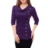 Allegra K Women's Cowl Neck Long Sleeves Buttons Decor Solid Ruched Top - 4 of 4