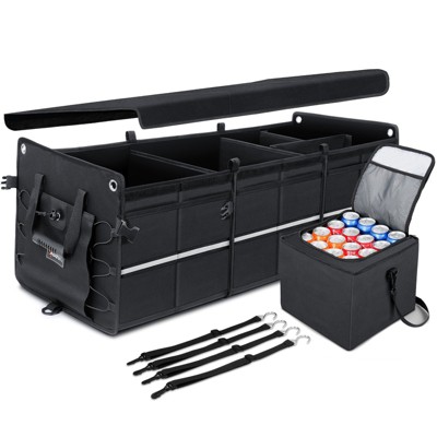 Large Black Nylon Car Trunk Organizer with Detachable Cooler Bag