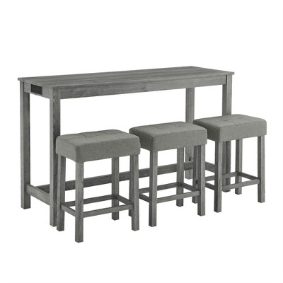 DSVIMOY Counter and Bar Stool Set Bar Table with 3 Upholstered Stools for Dining Room, Gray, 64"*25"*7.8"