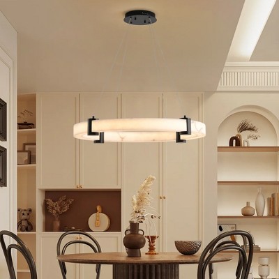 Modern LED Pendant Light, 24-Inch Round Hanging Chandelier with Adjustable Height