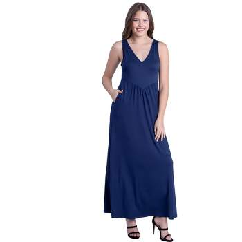 24seven Comfort Apparel Sleeveless V Neck Maxi Dress with Pocket Detail