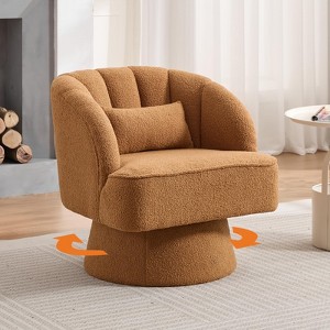 Swivel Barrel Chair - Teddy Velvet/Velvet Upholstered Modern Armchair with Striped Backrest & Plush Padding - 1 of 4