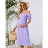 Women's Maternity Off Shoulder Dress Ruffle Short Sleeve Summer Casual Flowy Midi Dress Baby Shower Photoshoot - 2 of 4