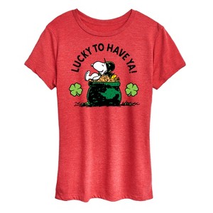 Women's - Peanuts - Lucky To Have Ya Short Sleeve Graphic T-Shirt - 1 of 4