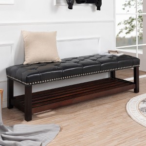 Okak Modern 2-Tier Rivet Design Ottoman Bench with Open Storage Shelf,Upholstered Storage Ottoman for Bedroom,Entrance - 1 of 4