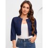 Womens Cropped Blazer Casual Business 3/4 Sleeve Collarless Open Front Cardigan Work Jacket Shrug Navy blue_L ÎÞ - 3 of 4