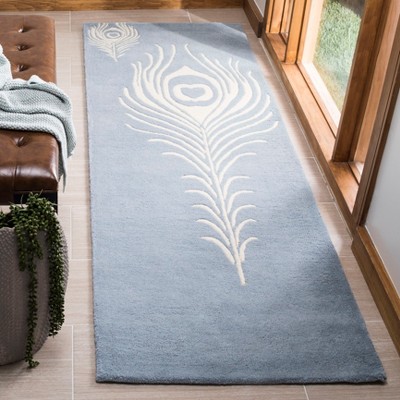 Hand-Tufted Light Blue and Ivory Wool Runner Rug