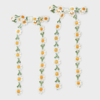 Embroidered Daisy Bow Hair Clip Set 2pc - Wild Fable™ White/Green/Orange