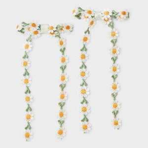 Embroidered Daisy Bow Hair Clip Set 2pc - Wild Fable™ White/Green/Orange - 1 of 3