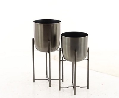 Set of 2 Black Iron Indoor/Outdoor Planters with Stands