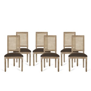 Christopher Knight Home  Brownell French Country Wood and Cane Upholstered Dining Chairs (Set of 6) - 1 of 4