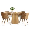 5-Piece Round Dining Table Set with Faux Rattan Back Chairs, 42" Pedestal Table and Upholstered Mid-Century Modern Dining Chairs-Maison Boucle - 3 of 4
