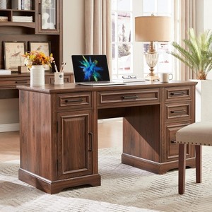 SinCiDo 58" Farmhouse Executive Desk, Embossed Texture Computer Desk with Drawers & Cabinet, Writing Table for Home Office - 1 of 4