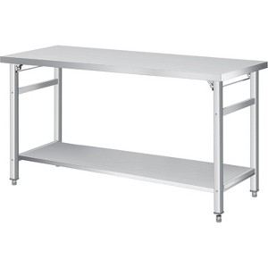 Stainless Steel Folding Table - 920 LBS Capacity, Commercial Worktable w/Adjustable Shelf & Locking Casters for Kitchen, Restaurant, Garage - 1 of 4
