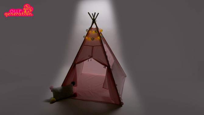 Our Generation Suite Retreat Pink Kids&#39; Play Tent with Globe String Lights &#38; Pillow, 2 of 10, play video
