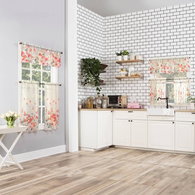 54" x 14" Poppy Red Watercolor Floral Rod Pocket Valance