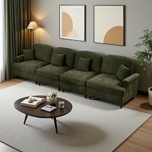 Mid-Century Straight Sectional Sofa with Flared Arms & Chenille Fabric - 1 of 4