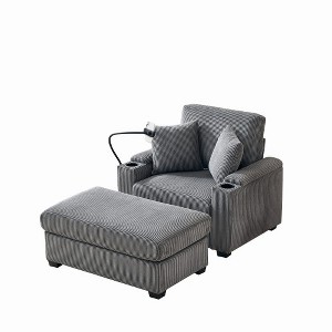 TIRAMISUBEST 55" Oversized Chaise Lounge Chair with Ottoman and Storage, with Cup Holder,Mobile Phone Stand&USB Charging Port, Gray - 1 of 4