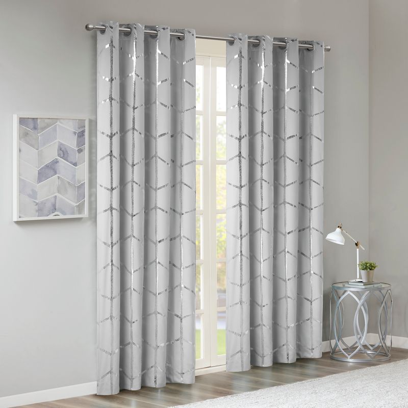 Arielle Total Blackout Metallic Printed Curtain Panel, 3 of 13