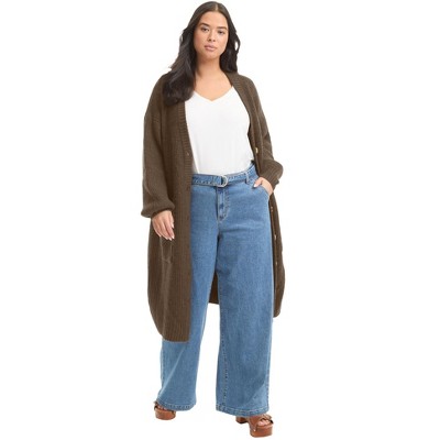 June + Vie by Roaman's Midi-Length Button-Down Cardigan
