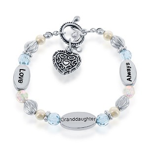 Bella Silver  Silvertone 6.5" Love, Granddaughter, Always' w/ Aqua Crystal & White Pearl Beads Bracelet - Aqua - 6.5 Inch - 1 of 2