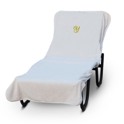BC BARE COTTON Luxury Hotel & Spa Monogrammed Pool Chaise Lounge Cover, Standard Size 90 X 29 Inches - White - Gold Script