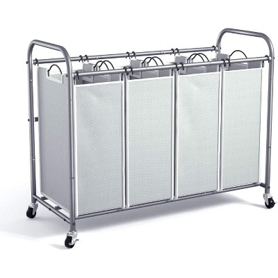 4 Section Heavy Duty Laundry Sorter, Separated Laundry Hamper Cart with Wheels and Removable Bags, Rolling Laundry Basket Organizer