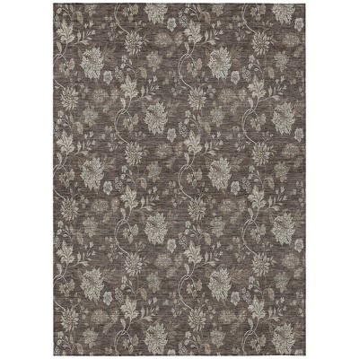 Chocolate Beige And Taupe Floral Washable Indoor Outdoor Area Rug