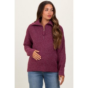 Pinkblush Burgundy Half Zip Maternity Pullover Sweater - 1 of 4