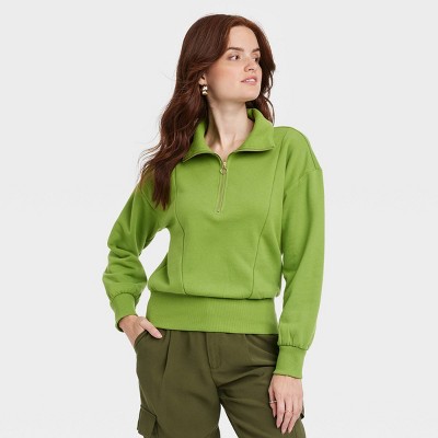 Women's Quarter Zip Sweatshirt - A New Day™ Green M