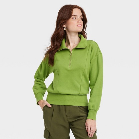 Women's Quarter Zip Sweatshirt - A New Day™ Green L : Target